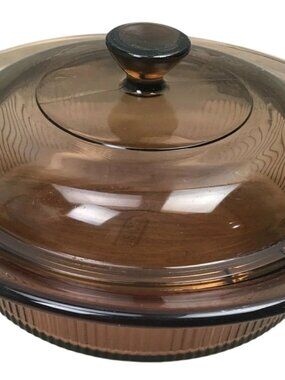 Vintage Corning Ware Vision Amber V-31-B 1 Quart / 1L Ribbed Casserole w/ Lid
